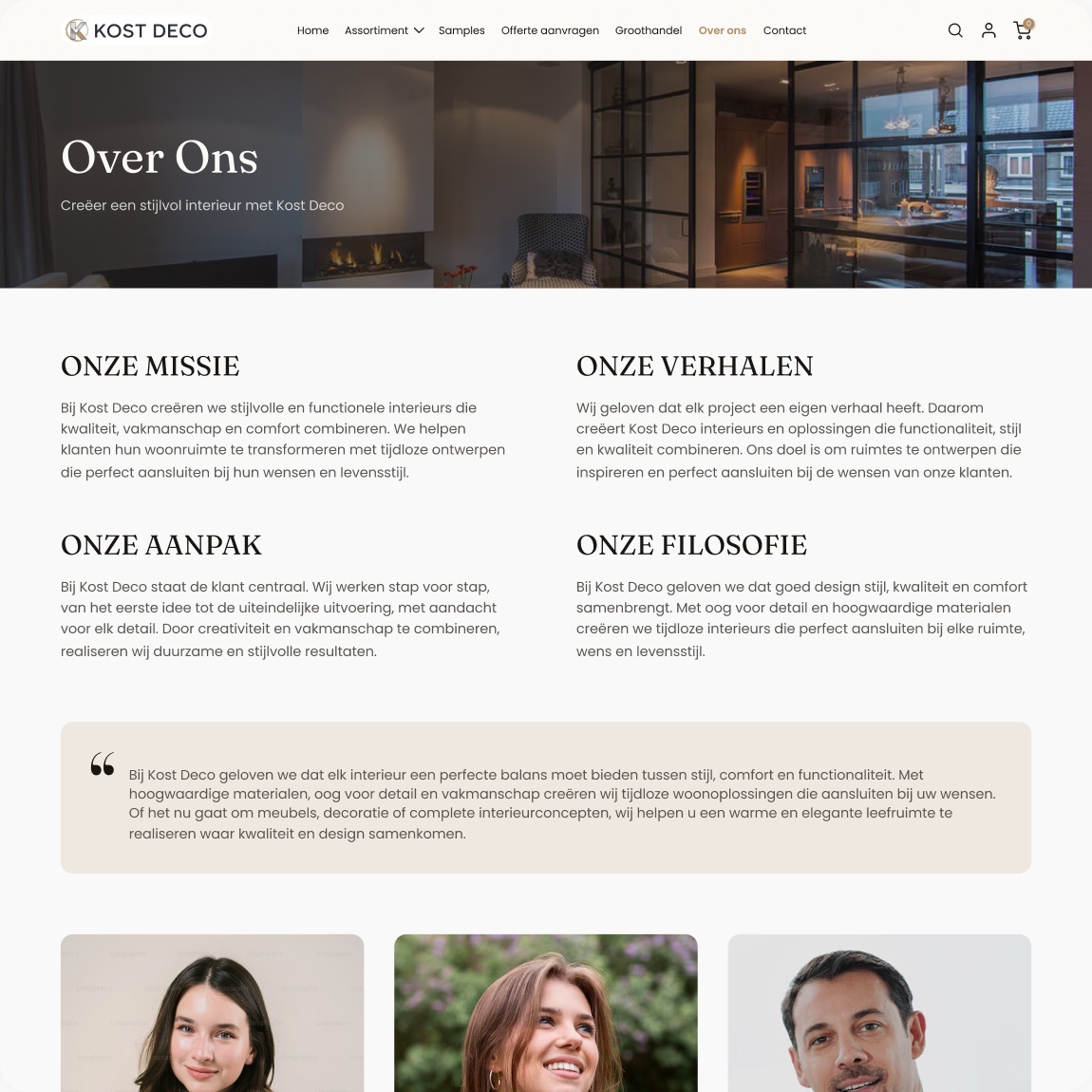 Kost Deco about page describing the company mission, approach, and philosophy